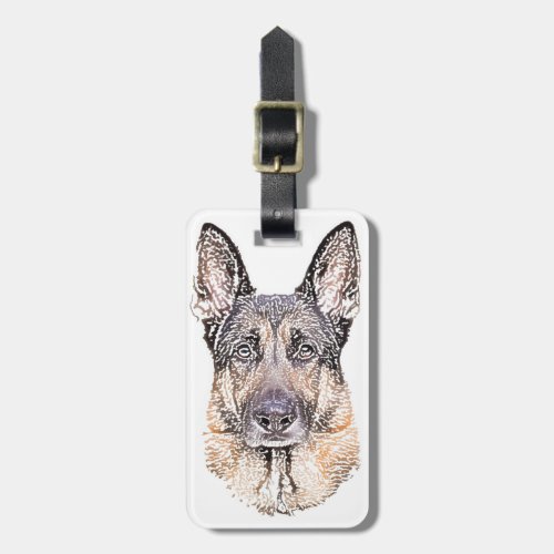 Portrait of Mans Best Friend German Shepherd Dog Luggage Tag