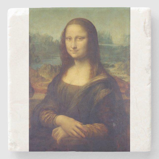 Portrait of Mona Lisa del Giocondo by Leonardo da  Stone Coaster (Front)