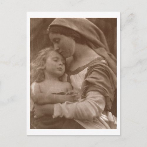 Portrait of mother and child sepia photo postcard