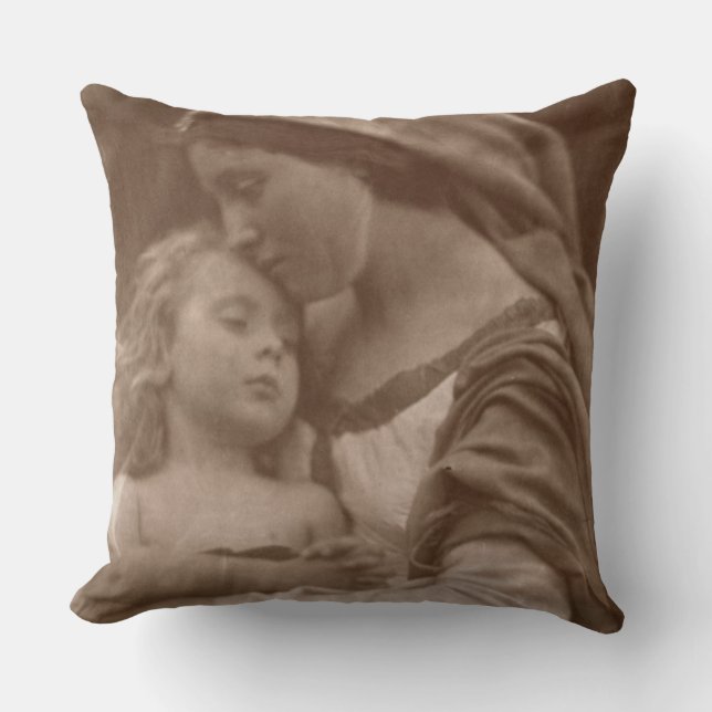 Portrait of mother and child (sepia photo) throw pillow (Front)