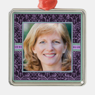 Portrait of Mother in Elegant Purple Damask Photo Metal Ornament