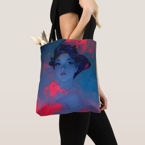 Portrait of Neon Pink Anime Style Girl Tote Bag