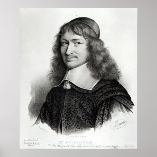 Portrait of Nicolas Fouquet engraved by Maurin Poster