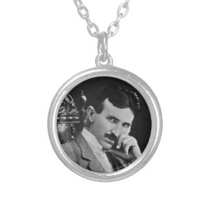 Portrait of Nikola Tesla Silver Plated Necklace