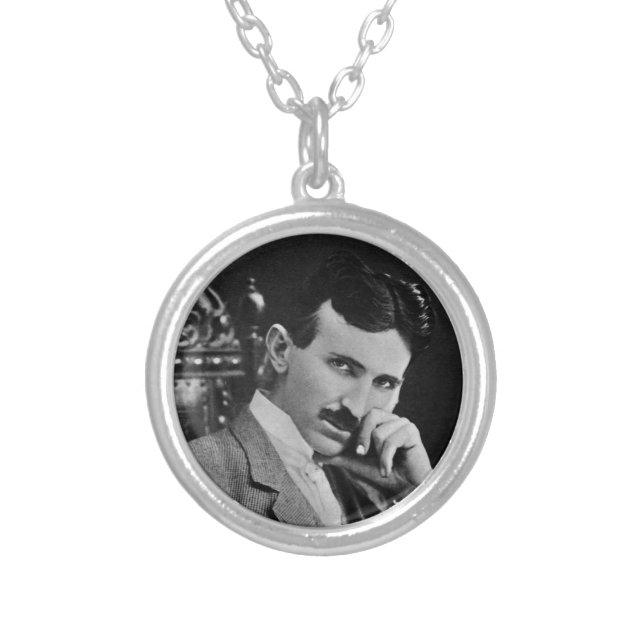 Portrait of Nikola Tesla Silver Plated Necklace (Front)