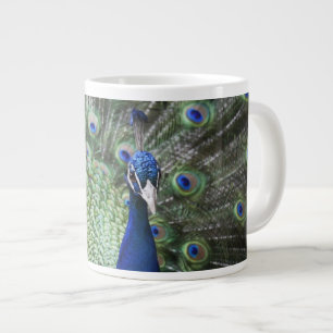Portrait Of  Peacock With Feathers Out Giant Coffee Mug