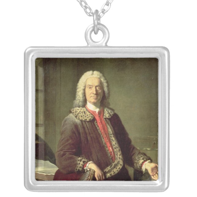 Portrait of Prosper Jolyot de Crebillon , 1746 Silver Plated Necklace (Front)