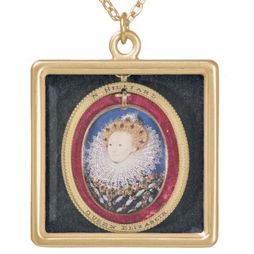 Portrait of Queen Elizabeth I wc on vellum Gold Plated Necklace