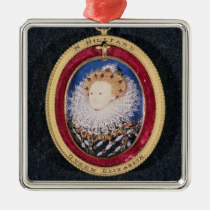 Portrait of Queen Elizabeth I (w/c on vellum) Metal Ornament