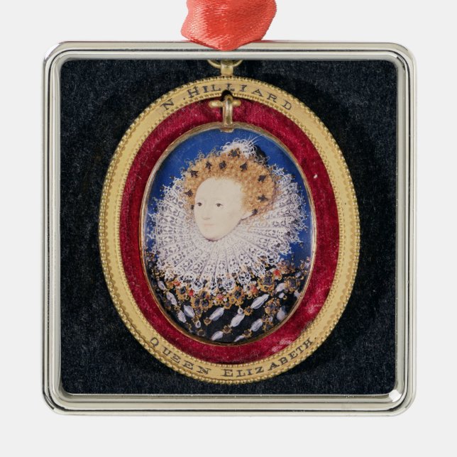 Portrait of Queen Elizabeth I (w/c on vellum) Metal Ornament (Front)