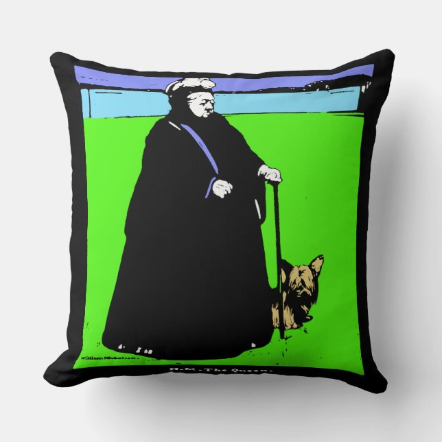 Portrait of Queen Victoria and Yorkie Dog Throw Pillow (Front)