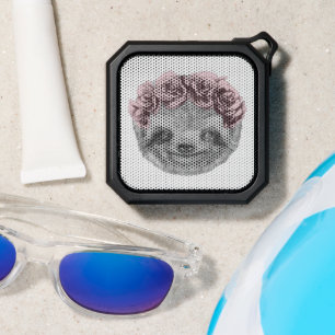 Portrait Of Sloth   Floral Head Wreath Bluetooth Speaker