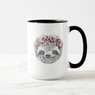 Portrait Of Sloth   Floral Head Wreath Mug