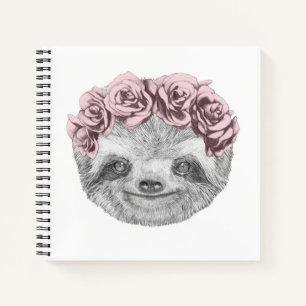 Portrait Of Sloth Floral Head Wreath Notebook