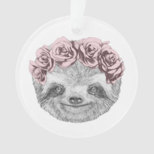 Portrait Of Sloth   Floral Head Wreath Ornament