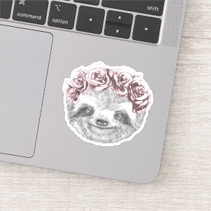 Portrait Of Sloth Floral Head Wreath Sticker