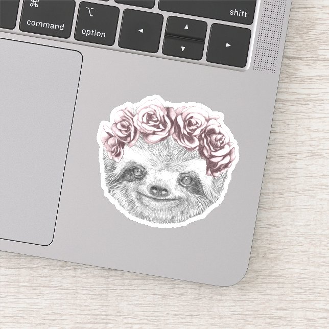 Portrait Of Sloth | Floral Head Wreath Sticker (Detail)