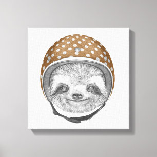 Portrait Of Sloth Motorcycle Helmet Canvas Print