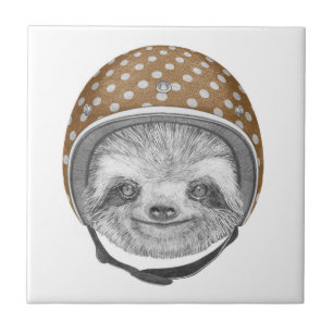Portrait Of Sloth   Motorcycle Helmet Ceramic Tile