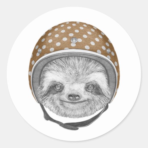 Portrait Of Sloth  Motorcycle Helmet Classic Round Sticker