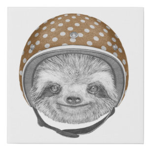 Portrait Of Sloth Motorcycle Helmet Faux Canvas Print