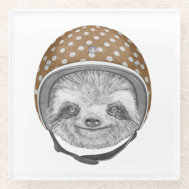Portrait Of Sloth | Motorcycle Helmet Glass Coaster (Front)