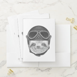 Portrait Of Sloth Vintage Helmet Pocket Folder