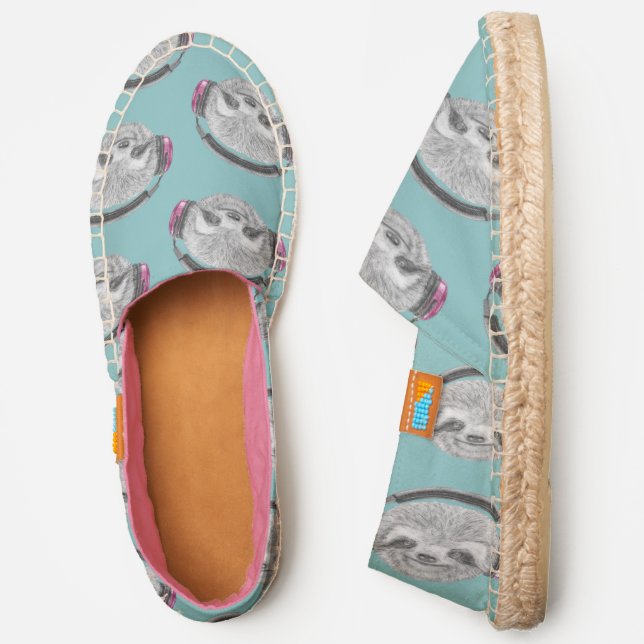 Portrait Of Sloth | Wearing Headphones Espadrilles (Side)