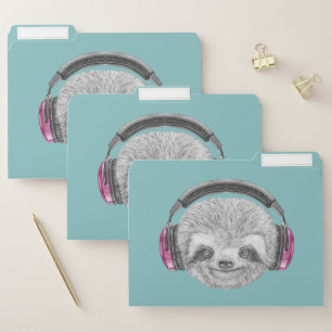 Portrait Of Sloth Wearing Headphones File Folder