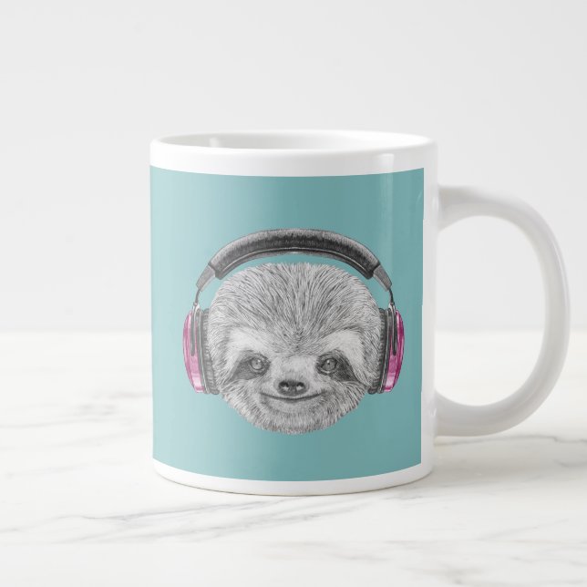 Portrait Of Sloth | Wearing Headphones Giant Coffee Mug (Right)