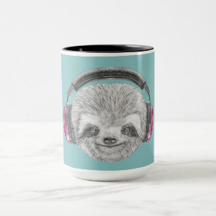Portrait Of Sloth Wearing Headphones Mug