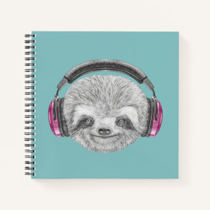 Portrait Of Sloth Wearing Headphones Notebook