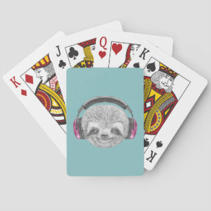 Portrait Of Sloth Wearing Headphones Poker Cards