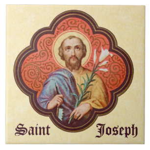 Portrait of St. Joseph in an Octofoil (TF 02) Ceramic Tile