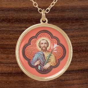Portrait of St. Joseph in an Octofoil (TF 02) Gold Plated Necklace