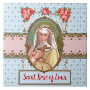 Portrait of St. Rose Draped with Roses (M 024a) Ceramic Tile