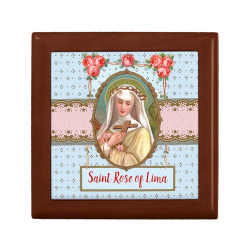 Portrait of St Rose Draped with Roses M 024a  Gift Box