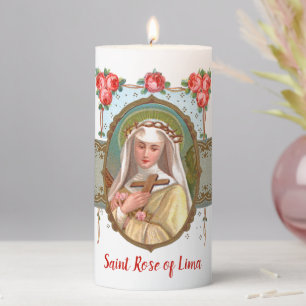 Portrait of St. Rose Draped with Roses (M 024a)  Pillar Candle