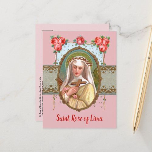 Portrait of St Rose Draped with Roses M 024a Postcard