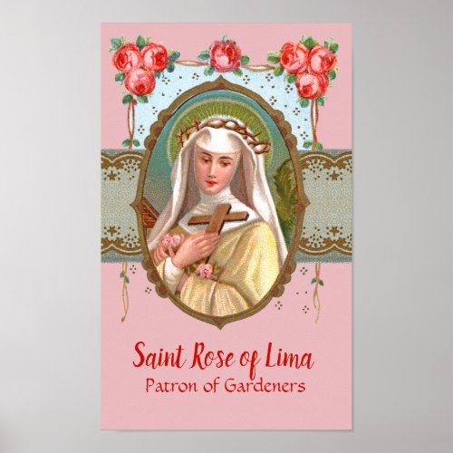 Portrait of St Rose Draped with Roses M 024a Poster