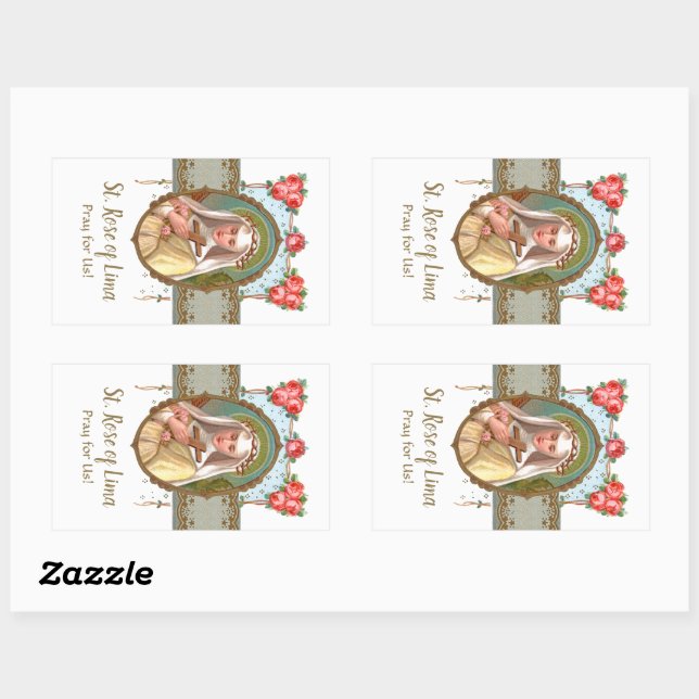 Portrait of St. Rose Draped with Roses (M 024a) Rectangular Sticker (Sheet)