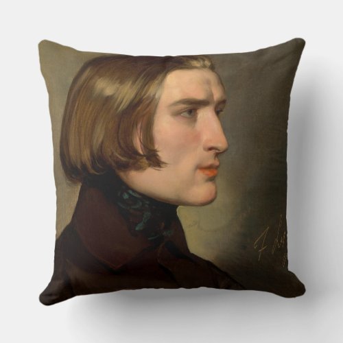 Portrait of the Composer Franz Liszt 1838 Throw Pillow
