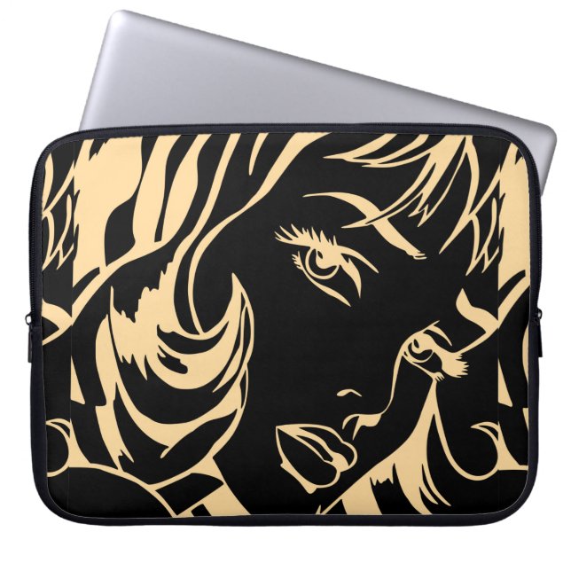 Portrait of the girl with dismissed hair laptop sleeve (Front)