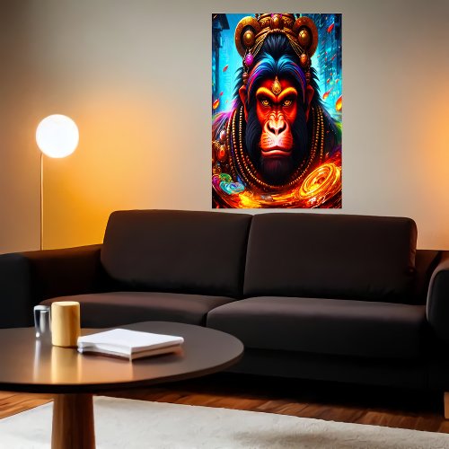 Portrait of the Hindu God Hanuman  AI Art Poster