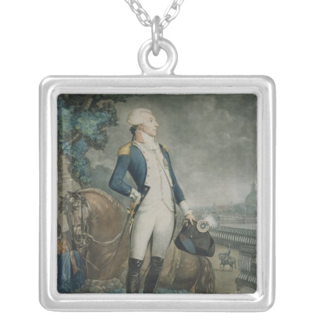 Portrait of the Marquis de La Fayette Silver Plated Necklace (Front)