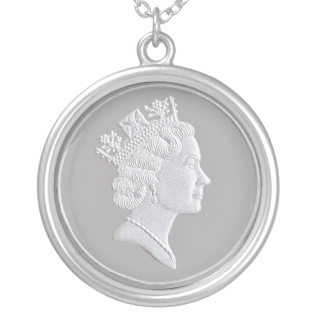 Portrait of the Queen Elizabeth at silver coin Plated Necklace (Front)
