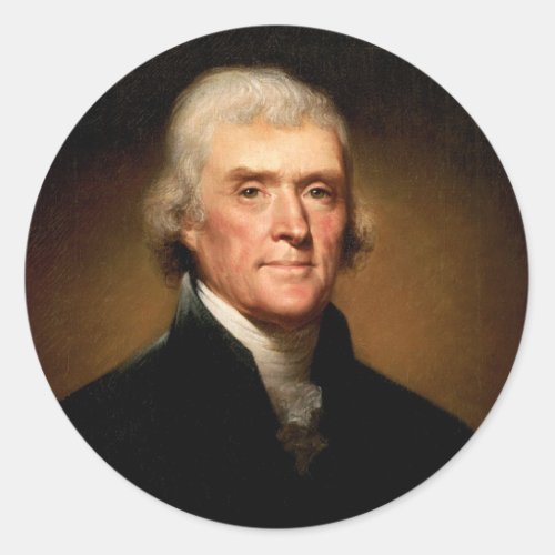 Portrait of Thomas Jefferson by Rembrandt Peale Classic Round Sticker