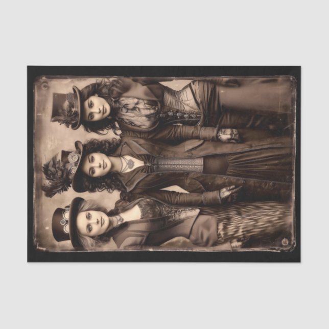 Portrait of Three Steampunk Women DX6R Decoupage Tissue Paper (Front)