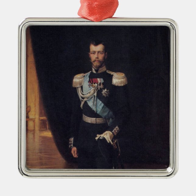 Portrait of Tsar Nicholas II (by Albert Edelfelt) Metal Ornament (Front)