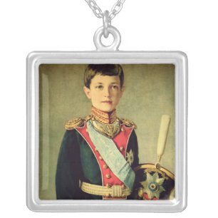 Portrait of Tsarevitch Alexei Nikolaevich; Silver Plated Necklace